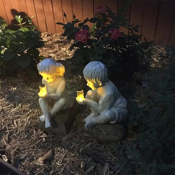 Garden Children Yard Decor Statue Boy & Girl Without Lights - Picture 4 of 9